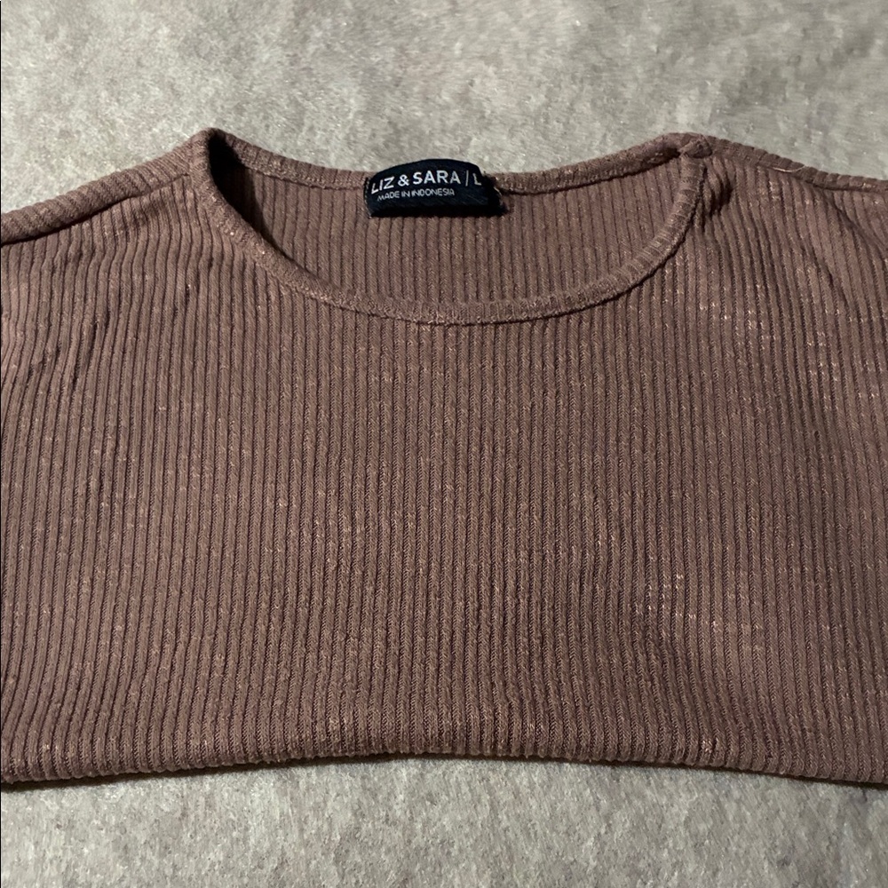 Women's Short Sleeve Ribbed Top - Brown